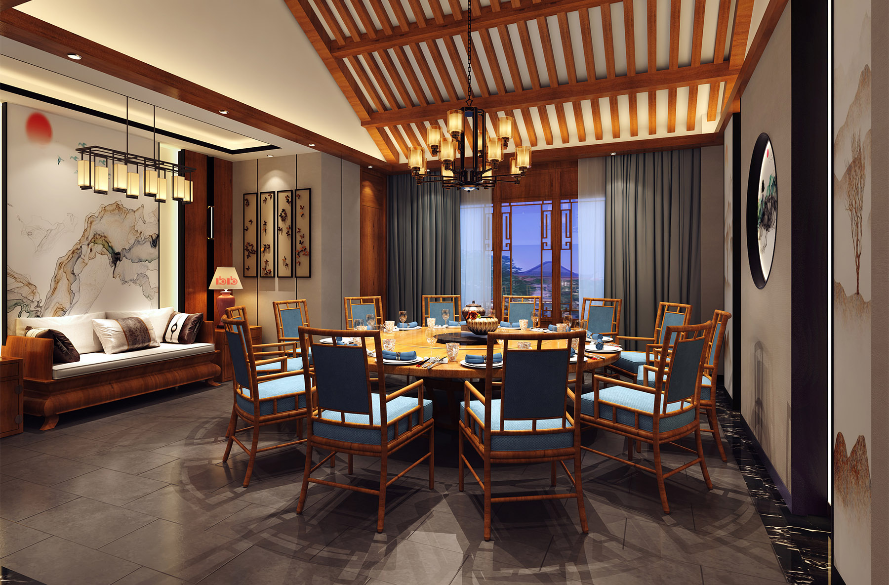 新中式风三居室餐厅装修效果图_齐家网装修效果图